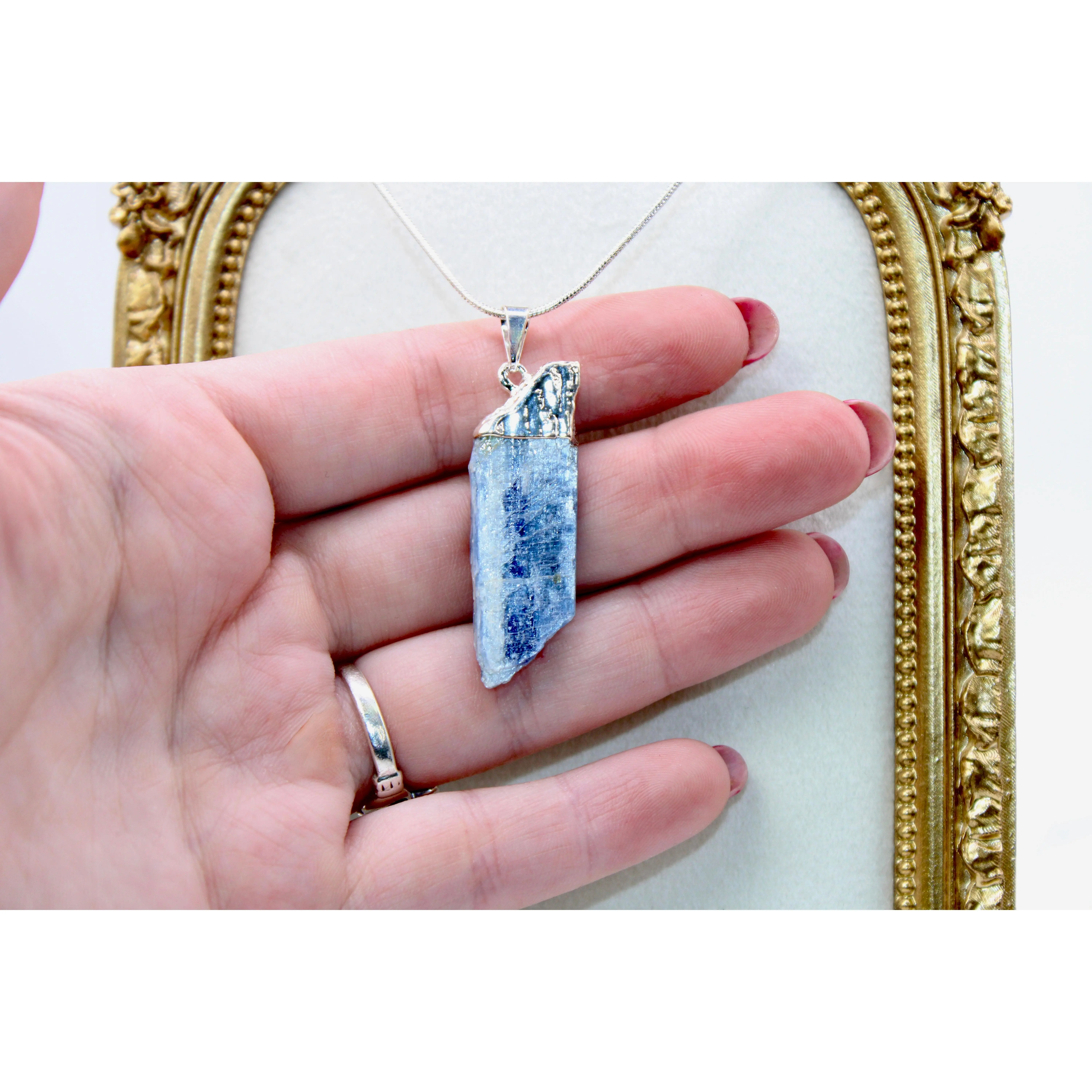 Raw Blue Kyanite Necklace, Unique Handmade Boho Gemstone Pendant on 18 in Silver-Tone Chain, Minimalist Jewelry for Women