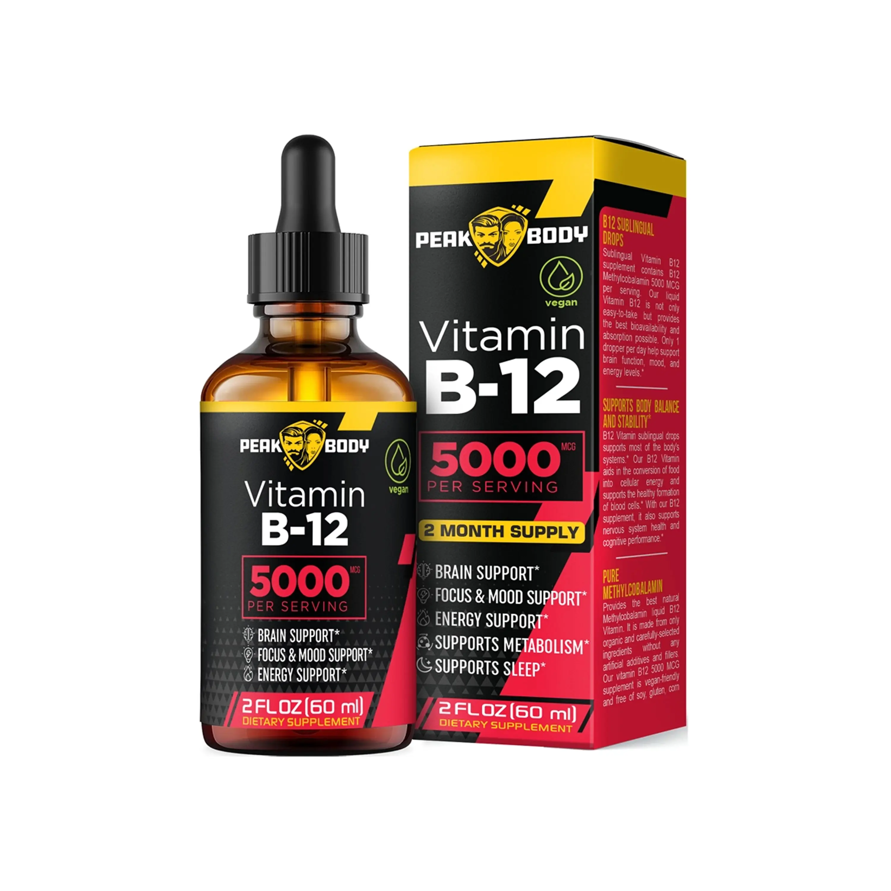 PeakBody Vitamin B12 - High-Quality Advanced Dietary Supplement, Daily Nutrition Support, Dietary Vitamins for Daily Wellness