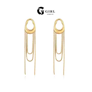 GGIRL 18K Gold Plated Chain Trendy Stainless Steel Tassel Chain Earrings For Women, Fashion Jewelry Gifts for Holiday Birthdays Anniversaries