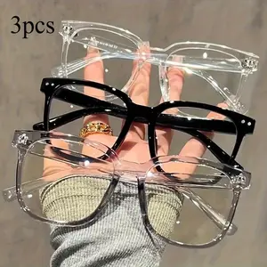 3-piece set of new eyeglass frames for women, Korean style, simple flat rivet design, suitable for small faces, retro artistic, unisex eyeglass frames