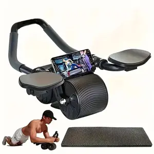 1pc Unisex Pro Abdominal Wheel With Automatic Rebound - High-Performance Core Trainer For Rapid Fat Burning, Sculpted Belly, And Total-Body Fitness - Includes Comfortable Elbow Pad+timepiece