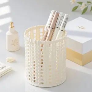 Creative Rattan Plastic Pen Holder, 1 Count Multi-functional Desktop Storage Box, Desk Organizer for Home Office Dormitory School