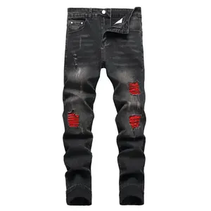 JUNBAOSS Men's Slim Fit Stretch Jeans Colored Ripped Jeans for Men, Casual Fashion Straight Leg Comfort Flex Waist Skinny Denim Pants, Menswear Trouser Streetwear Motocross Jeans with Plain Pockets SpringStatements