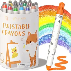 12 Twistable Crayons - Non Toxic Washable Oil Crayons, Toddler Silky Smooth Soft, Gift for Boys Girls, Drawing/Painting/Beginners/Artists Art
