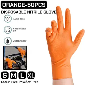 50pcs/bag, orange diamond texture disposable anti slip gloves, powder-free, latex-free, suitable for household cleaning, dishwashing, tattooing, hair dyeing, laundry, nail art. Cleaning supplies.