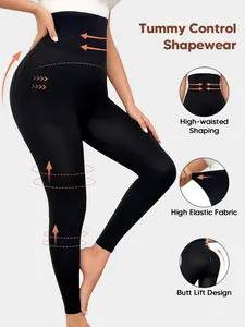 Women's Plus Size Shapewear Leggings – High Waisted Tummy Control Compression Pants, Butt Lift Full Length Slimming Tights (Black)