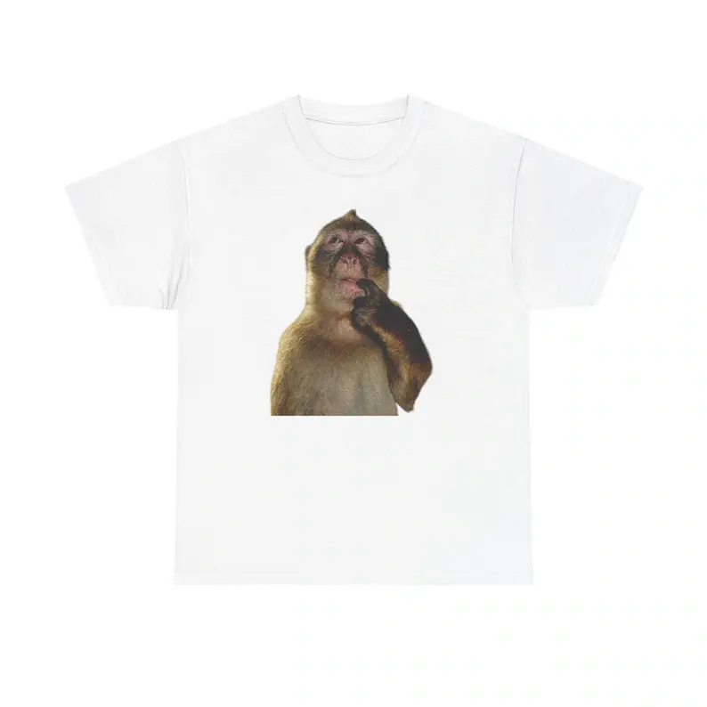 Men's Short-Sleeve Loose Tops, Round Neck Soft Funny Thinking Monkey Meme Shirts, Unisex Comfy Meme Shirts Funny, Baggy, Shortsleeve, Funny Shirts