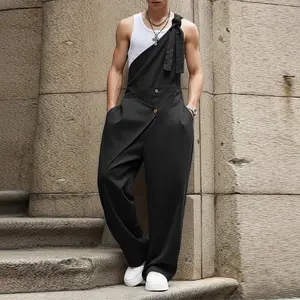 INCERUN Men's Genderless Sleeveless Asymmetrical Tie-Shoulder Jumpsuit - Modern Overalls, Avant-Garde Menswear Set, Comfortable Fabric