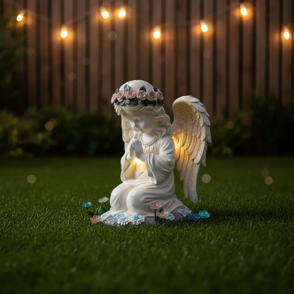 Compact Solar Lighting Resin Kneeling Prayer Angel Statue with Wings - Waterproof Weather-Resistant Outdoor Home Decoration, Ideal Garden Gift for Daughter, Aunt, Girlfriend (Courtyard, Lawn Use)