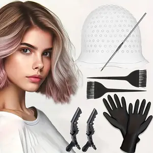 8pcs Hair Dye Tool Set, Home Salon Use, Includes Gloves, Brush, Clips, Reusable Cap with Hook, Multi-Color Dyeing Accessories