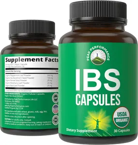 Peak Performance USDA Organic IBS Relief Capsules - Irritable Bowel Supplement with 5 Handpicked Organic Ingredients: Peppermint Oil, Sea Buckthorn, Fennel Seed, Rosemary Leaf, Basil Leaf for Bloating, Gas, Indigestion