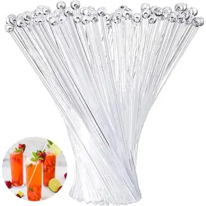 200 Pieces Ball Head Stirrer Disposible Plastic round Top Crystal Swizzle Sticks, Crystal Cake Pops, Cocktail Coffee Drink Stirrers (Clear) APPVIP