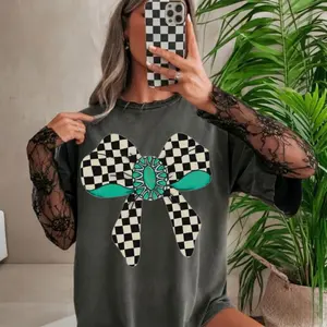 Western Cowgirl Comfort Colors Unisex Graphic T-shirt: Retro Checkered Bow, dressy western tops, Western tops, western graphic tshirt, western stuff