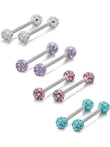 14g 316L Stainless Steel Cz Nipple Piercing Barbell Rings, Body Jewelry, Body Piercings, 6-8 Pcs Set for Women, Lightweight Design for All Seasons