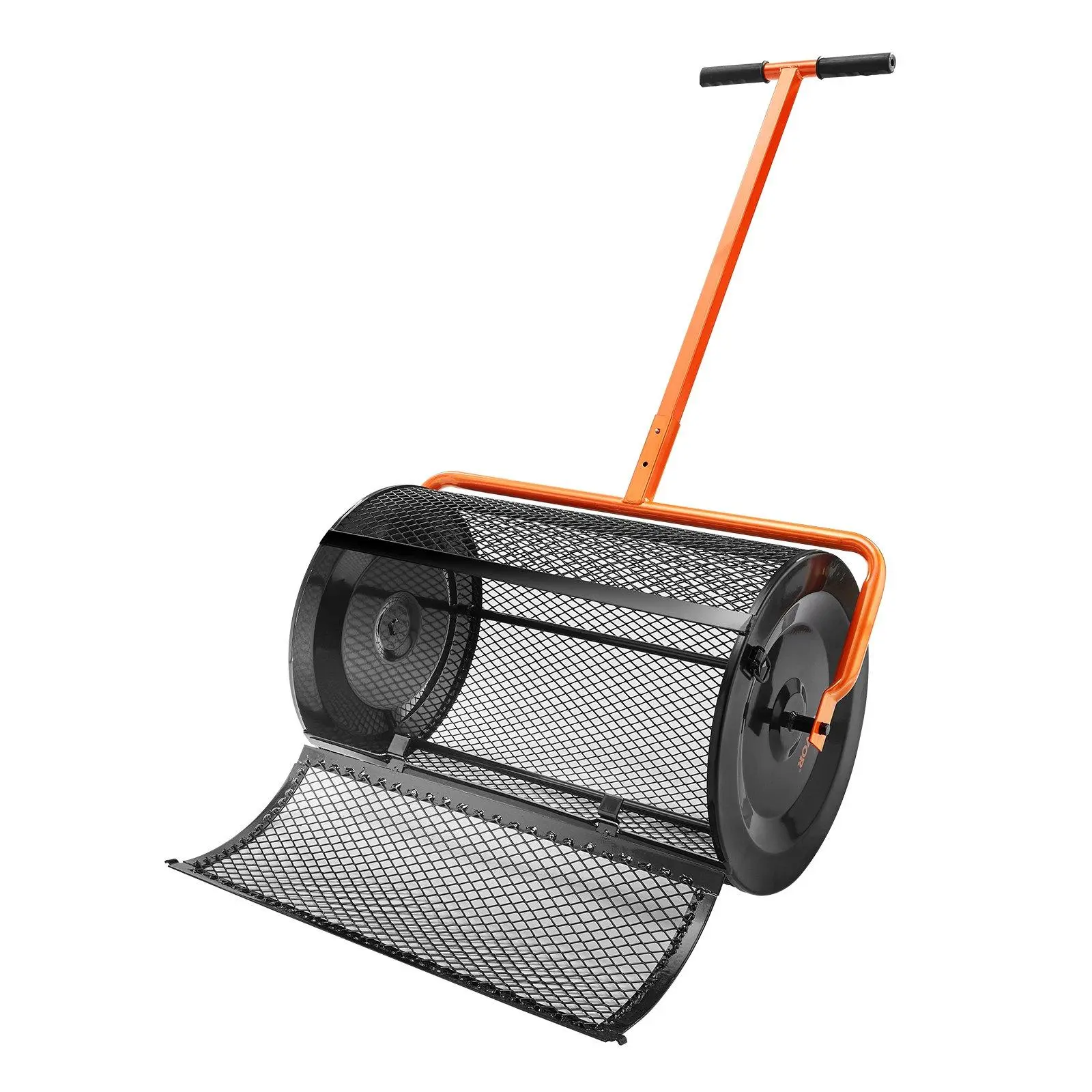 【Summerfinds】VEVOR Compost Spreader, 24.4-25.6" Height Adjustable Handle, 24" Wide, Lawn and Garden Peat Moss Roller with Side Latches, Powder Coated Steel Mesh Basket for Spreading Manure, Topsoil, Black