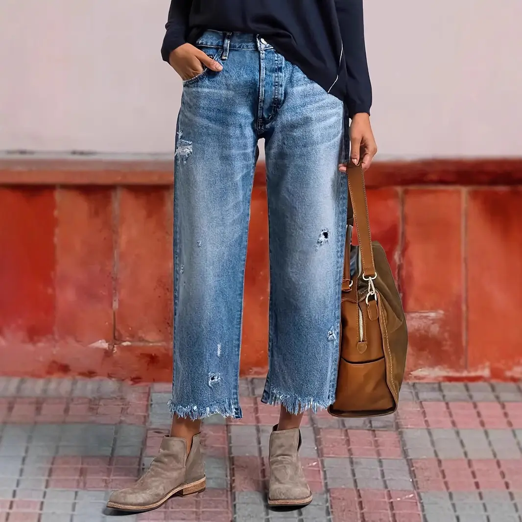 Women's Slim-Fit Stretch Denim Pants - Elevated Basic Cotton-Spandex Jeans, H-Type Fashion Apparel Clothes with Button Closure for Flattering All-Season Casual Streetwear Style