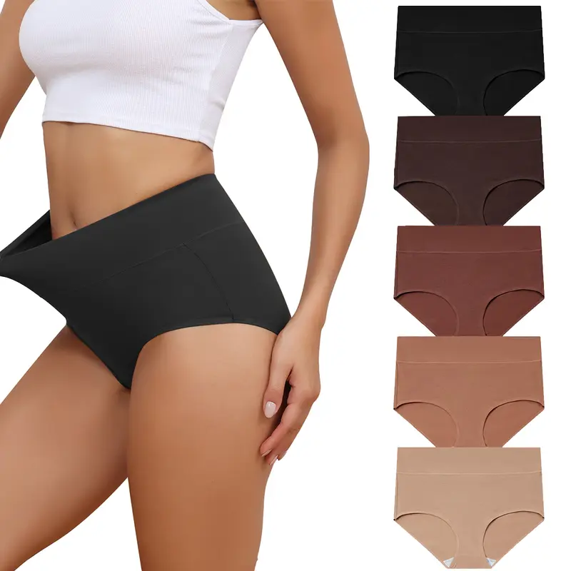 LEVAO Women's Cotton High-Waisted Seamless Panties, Elastic Full-Coverage Hip Underwear, Soft Comfy Stretch Ladies 5-Pack Multi-Pack