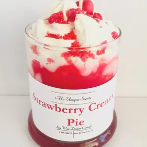 Handcrafted Soy Wax Dessert Candle - Strawberry Cream Pie Scented - 9 oz - Decor, Wick whipped cute candles christmas gift