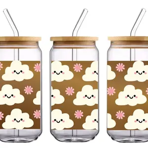 Cute Clouds Flowers 16OZ Libbey Glass