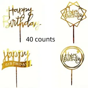 Happy Birthday Cake Topper, 40pcs/set Glitter Cake Decoration, Creative Baking Supplies for Birthday Party, Festive & Party Supplies