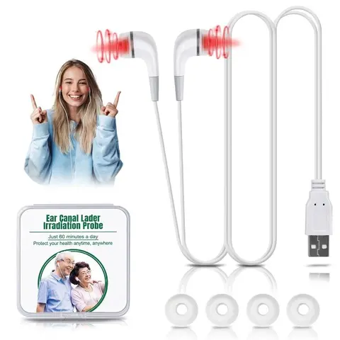 650NM USB Rechargeable Red Light Ear Therapy for Tinnitus & Circulation (White) Daily Silicone