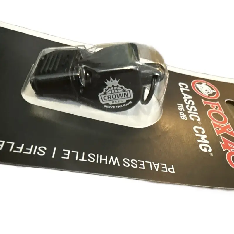 Fox 40 Crown Refs Whistle Classic CMG 115db Pealess Whistle Black Referee Equipment