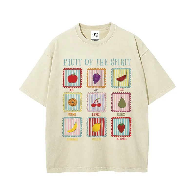 Unisex 'Fruit of the Spirit' Christian Graphic Tee, Retro Washed 100% Cotton T-Shirt, Soft Shortsleeve Streetwear Top, Silky, Garment, Elegant, Fabric, Loose, Fit, Classic, Oversized, Round Neck, Casual, Joggers, Day, Menswear, Outdoor