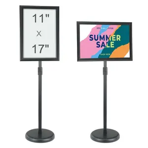 VEVOR Pedestal Sign Holder, TikTokShopBlackFriday, 11 x 17 Inch Vertical and Horizontal Adjustable Poster Stand, Heavy-Duty Floor Standing Sign Holder with Round Base for Display, Advertisement, and Outdoor, Black