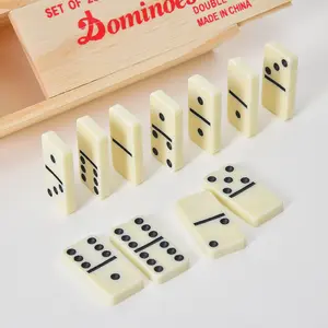 Classic Double 6 Dominoes Set for Adults & Families, 28 Domino Tiles with Spinner, Wooden Storage Box (2-4 Players), Fun Party Game, Family Fun Game