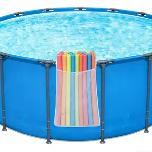 Patent Design Adjustable Strap Poolside Outdoor Pool Mesh Storage Bag, Quick Install Ground Pool Hanging Organizer, Ideal for Toys, Floats, Beach Balls