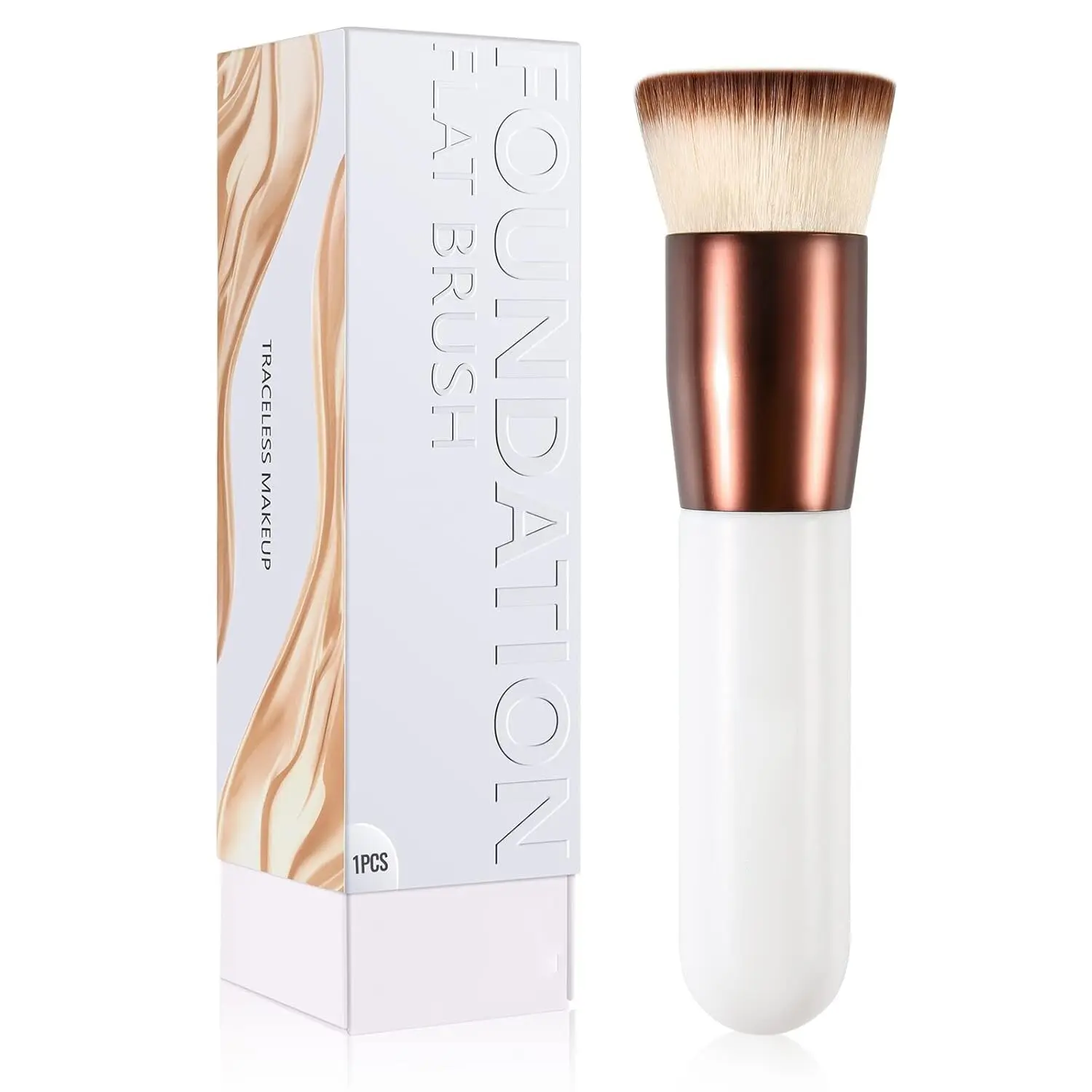 VVcare Foundation Brush,Flat Top Kabuki Brush Synthetic Professional Makeup Brush Liquid Blending Mineral Powder Buffing Stippling Makeup Tools, Rose Golden/White