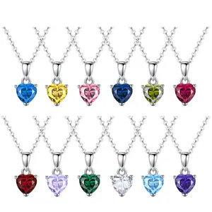 Cute Heart Birthstone Necklace for Women, Hypoallergenic Dainty Pendant for Her, Handmade Jewelry Gift for Girlfriend & Ladies With 18'' Chain