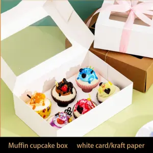 12 Pack Transparent Window Cupcake Boxes Set, Cardboard Paper Material, Ideal for Bakers, Home Baking Lovers, Parties, Gifts, Baking Supplies, Cakebox