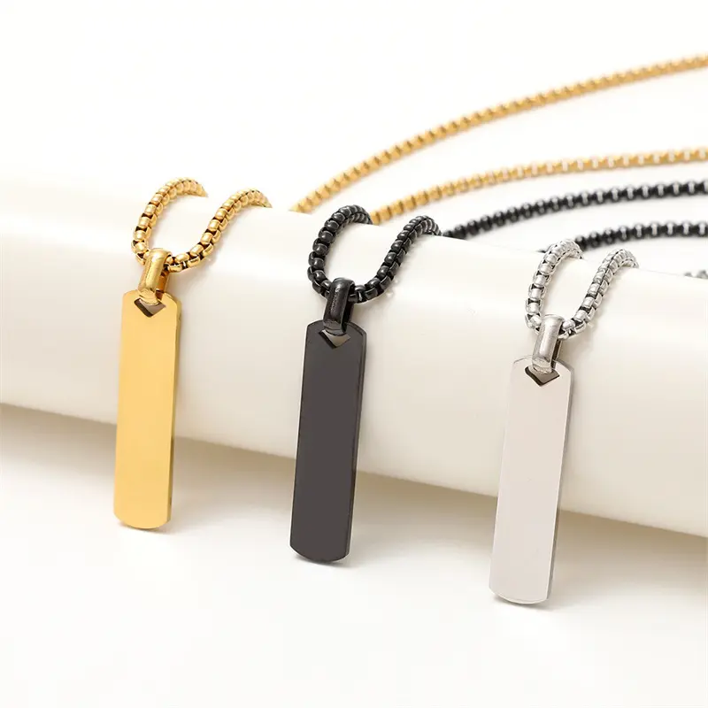 Titanium Steel Minimalist Stainless Steel Men's Necklace - Hip-Hop Style Pendant with Black and Gray Options, Available in Various Colors