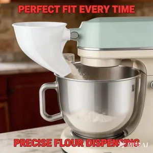 Kitchen Aid Flour Funnel Attachment, Essential Tool for Ksm150 Mixer, Space-Saving Design, Easy Clean & Store, Fits 4.5-5 Quart Tilting Head