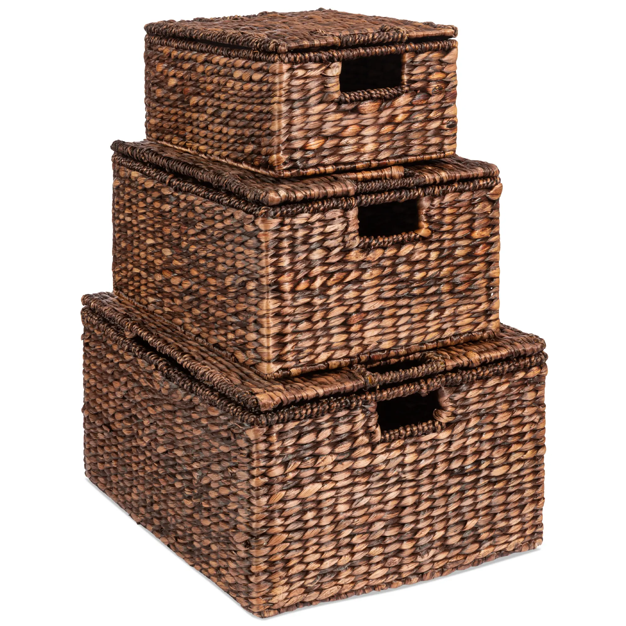 Best Choice Products Set of 3 X-Large, Large, & Medium Woven Storage Baskets W/Lids, Hyacinth Organizer Bins - Brown Best Choice Products Set of 3 X-Large, Large, & Medium Woven Storage Baskets W/Lids, Hyacinth Organizer Bins - Brown
