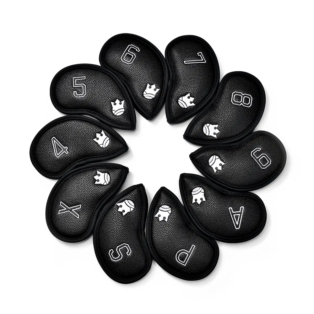 Male Youth Golf Iron Head Covers Set of 10, PU Leather Golf Clubs Covers (4-9, P, S, A, X) with Velcro Closure, Waterproof Protective Universal Fit for Storage & Transportation Accessories, Numbered Sets