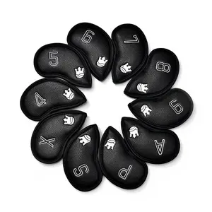 Superkit Golf Iron Head Covers Set of 10, PU Leather Club Covers with Numbered Lids (4-9, P, S, A, X), Velcro Closure (Magnetic-Free), Waterproofing, Club Protection, Universal Size Flexible Fit for Men, Golf Accessories