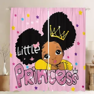 Cute Little Princess Pattern Curtain, 2 Counts/set Star Printed Curtain, Decorative Curtain for Girls Bedroom, Living Room, Kitchen, Bathroom, Home Decor, Home Decoration Curtain