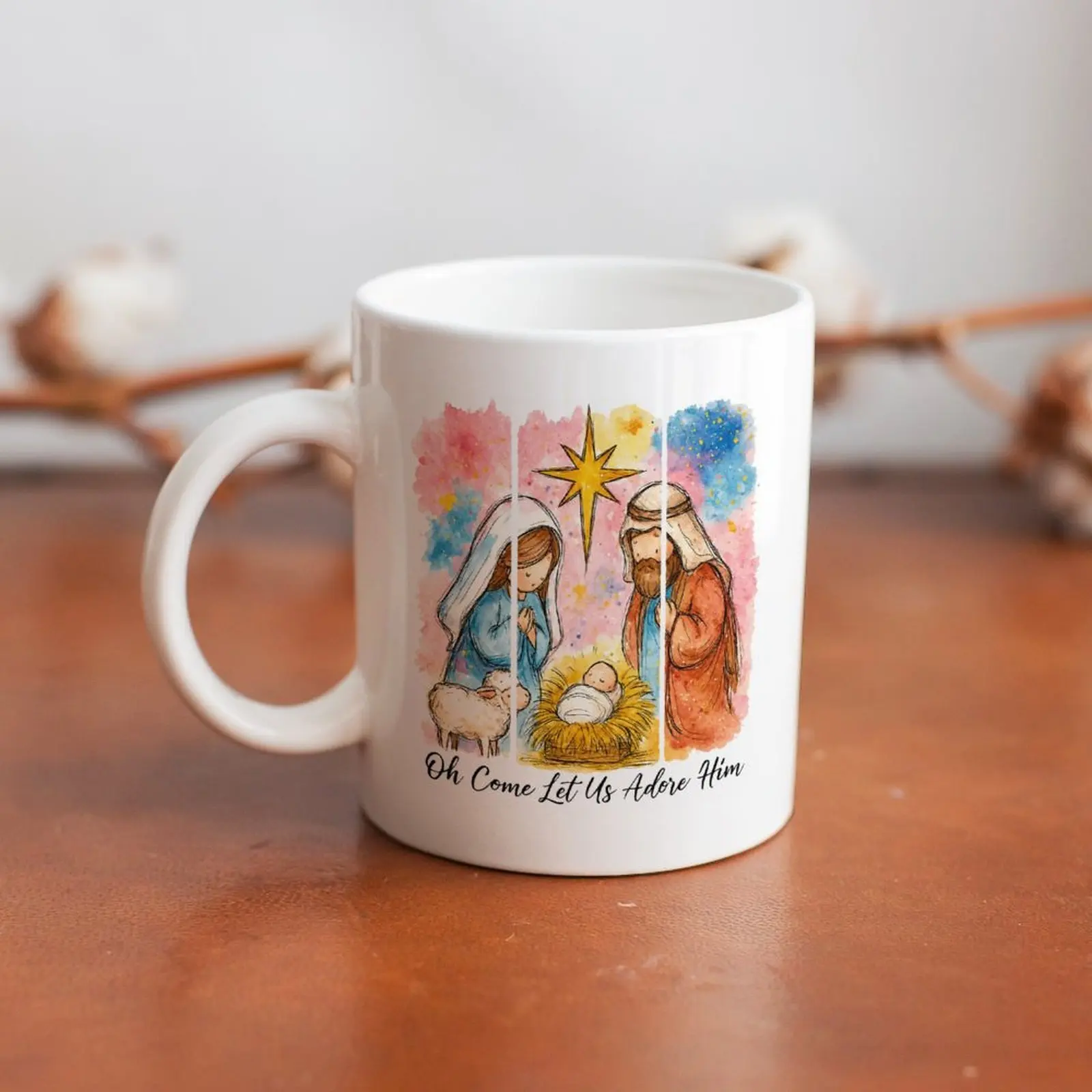 Oh Come Let Us Adore Him Mug, Nativity Scene Christmas Mug, Christian Christmas Gift, Cute Religious Mug, Baby Jesus Mug, Faith Holiday Gift