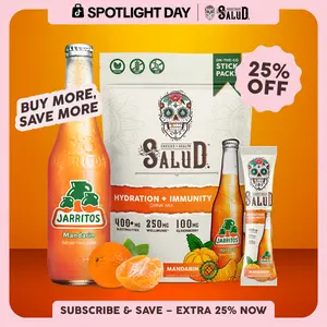 Salud x Jarritos 2-in-1 [Hydration & Immunity - Mandarin] Electrolytes Powder, Agua Fresca Drink Mix, Elderberry, Dairy & Soy Free, Non-GMO, Gluten Free, Vegan, 1g Sugar (15 Servings)