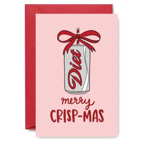 Diet Crisp Christmas Card - "merry CRISP-MAS" with Bow Tied Can, Red Soda Design, Suitable for Party Lovers, Beverage Enthusiasts, Fun Party Cards, Greeting Card