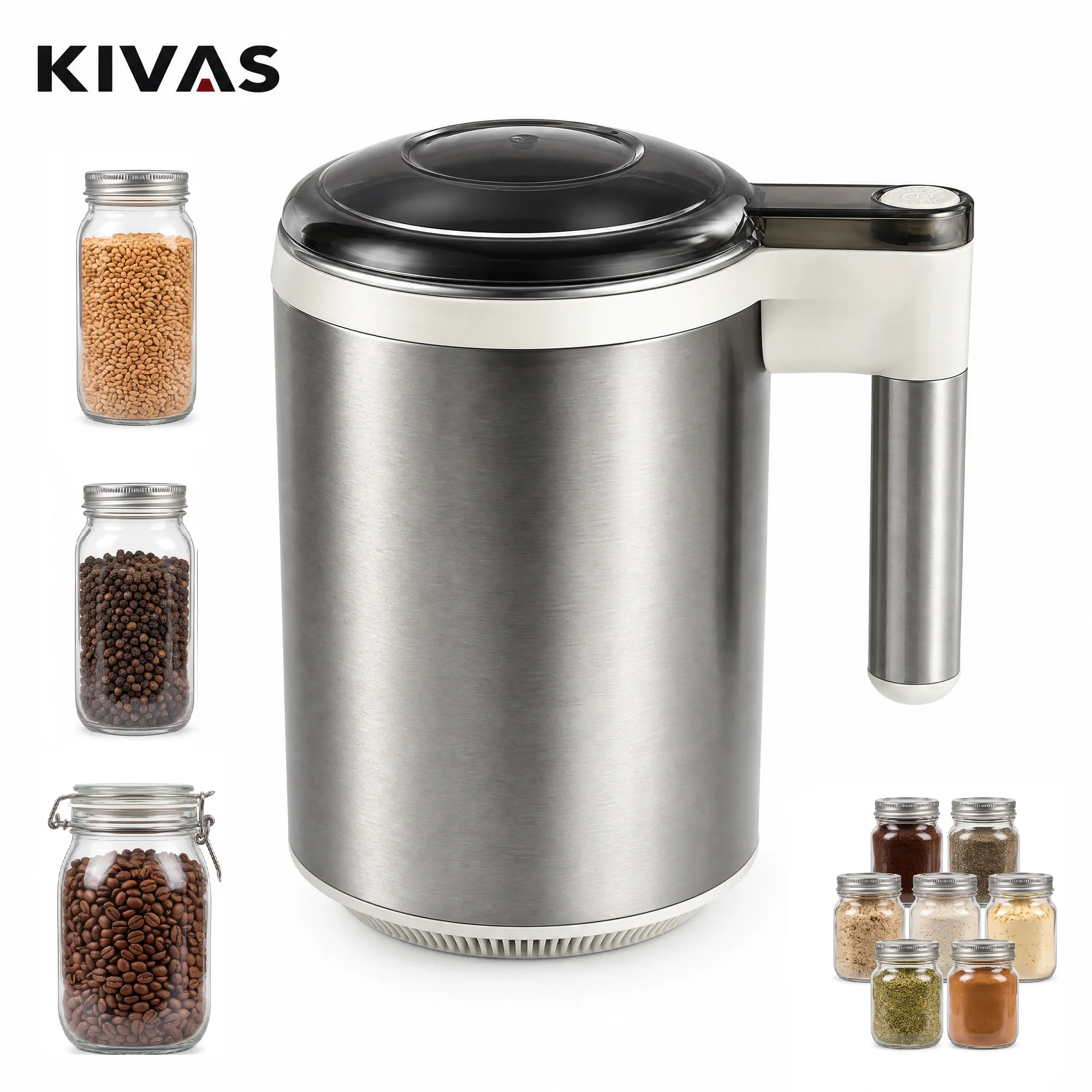 KIVAS UL-Certified Portable 3 in 1 Kitchen Appliance, 12-Blade 300W Motor Coffee Grinder, 20 oz Capacity, See-Through Lid, Fine Grinding for Spices, Grains Coffee Beans, Nuts, Daily Use, Free Cleaning Brush
