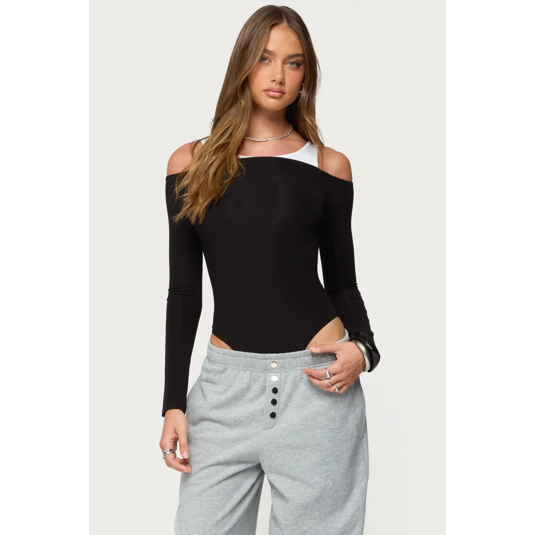Layered Ribbed Off Shoulder Bodysuit Layered Ribbed Off Shoulder Bodysuit