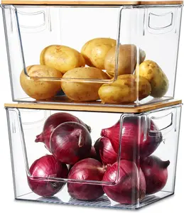 2-Pack Stackable Pantry Storage Organizers for Onion, Potato, Fruit, Vegetables, and Produce – Clear Kitchen and Laundry Bins