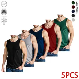 Set of 5 men’s quick-dry, breathable running tank tops | Moisture-wicking sleeveless fitness shirts suitable for gym workouts, exercise, and summer training | Lightweight crew-neck athletic tops that can be machine washed—casual sportswear for an active l