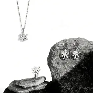 Snowflake Jewelry Set for Women: Necklace, Earrings, Ring | Sparkling Holiday Gift Idea for Christmas, Party & Wedding