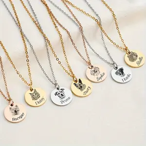 Laser Engraved Pet Portrait Necklace w/Name & 24K Gold Coin!Lifetime MemorialJewelry for Dog/Cat Lovers * Animal Pendant CustomPhoto Pendant