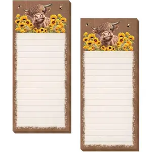 Magnetic Notepad List, 7.9x3 Inch Highland Cow Magnetic Planner Pad, Non-Sticky Tear-Off Refrigerator Notes for Shopping & To-Do Lists