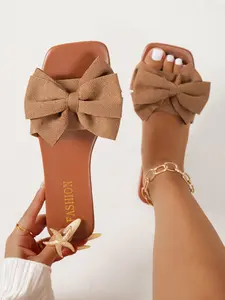 Women's Bow Slip-On Sandals, Fashion Anti-Slip Outdoor Beach Shoes, Comfortable Soft Rubber Sole, Summer Casual Footwear for Dating Shopping Work